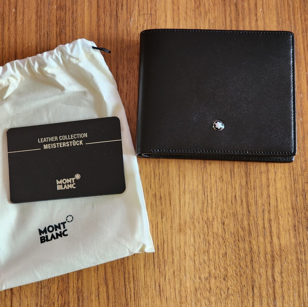 New 100% Auth Montblanc  Meisterstuck Leather Wallet 6 CC 2 View Pockets Black - Picture 8 of 10